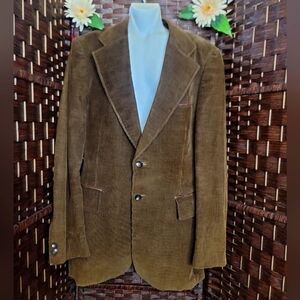 Cortefiel Mens Textured Ribbed Corduroy Buttoned Collared Blazer Brown Size L